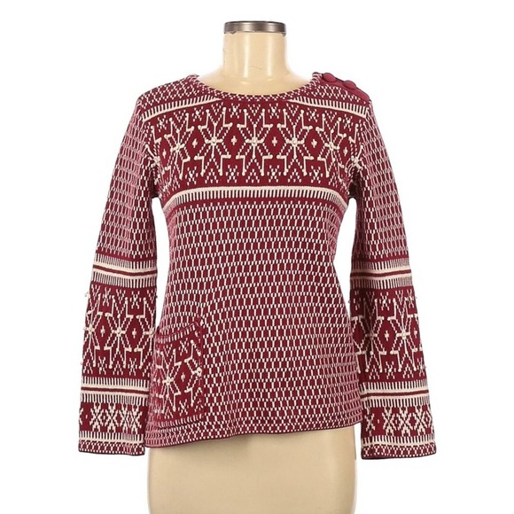 J. Jill Sweaters - J. Jill Women's Red Snowflake Cotton Pullover Sweater Size XS